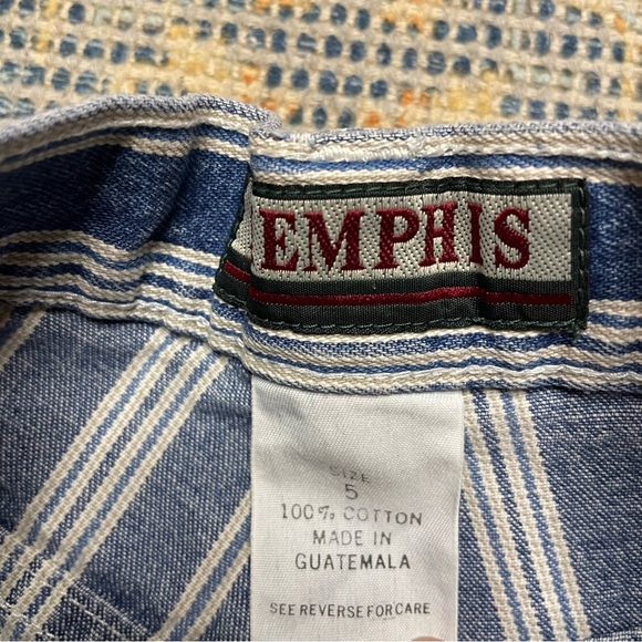 VTG Memphis High Rise Waist Shorts 4in Inseam Pinstripe Blue White Size 5 24 - Picture 2 of 8